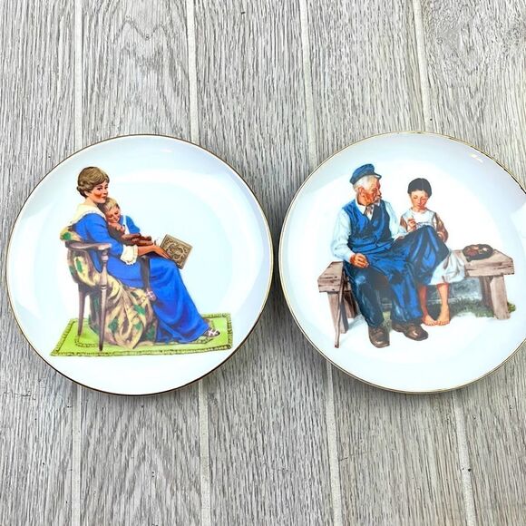 Vtg "Bedtime" & "Lighthouse Keeper's Daughter" Norman Rockwell inspired plates - Picture 1 of 9